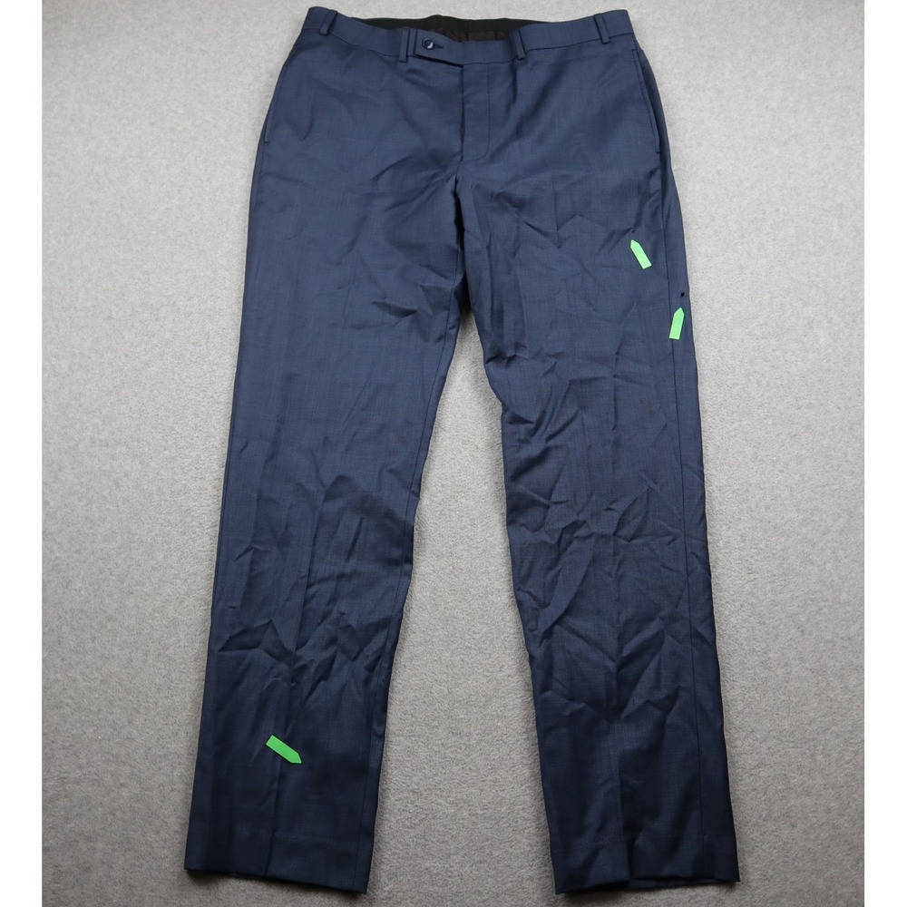 Calvin Klein Dress Pants Mens 38x34 Wool Natural Stretch Blue Flat Front Slim